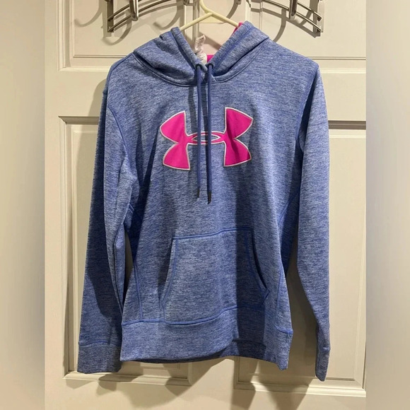 Under Armour Tops - Under Armour Front Logo Hoodie Lt. Blue w/ Pink Logo Size Small